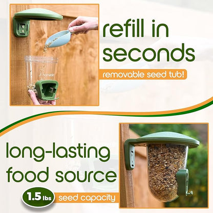 Outdoor Small Bird Feeder for Fences, Trees, Balcony and Walls - PerchPod Seed Birdfeeder, No Mess Wild Bird Feeders for Outside