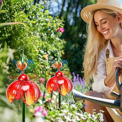 VCUTEKA Solar Garden Lights Metal Flower Decor Colorful Fairy Flowers Solar Pathway Light with LED Cracked Crystal Ball Outdoor Decorative Stake for Patio Yard Lawn