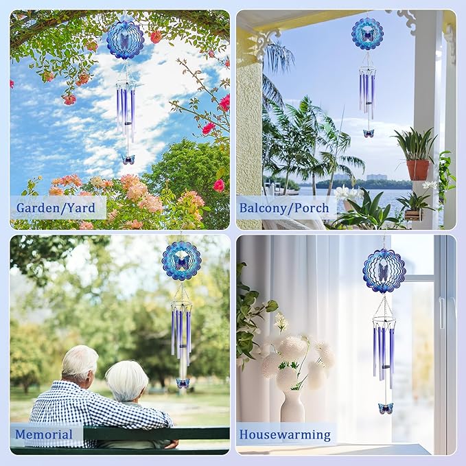 Wind Chimes for Outside with Butterfly Wind Spinner, Unique Christmas Birthday Gifts for Women Mom Friends Sisters Teacher, Windchimes Outdoor Decor Patio Garden Yard Butterflies Decorations