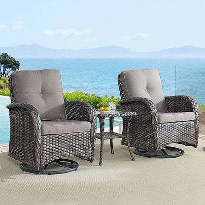 HUMMUH 6-Piece Patio Furniture PE Wicker Outdoor Conversation Set,All-Weather Rattan Swivel Rocker Chairs Outdoor Couch Ottomans for Backyard,Poolside,Deck