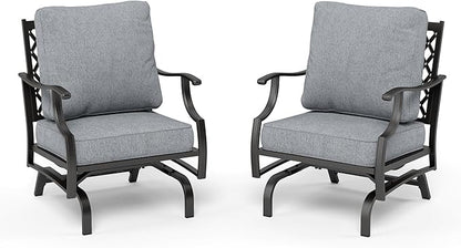 HERA'S HOUSE Outdoor Chairs Set of 2, 2 x Patio Chair with Grey Cushions, All Weather Outdoor Furniture for Lawn Garden Backyard Deck(Rocking Chairs)