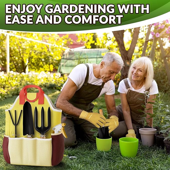 10 Pcs Garden Tool Set for Women – Ergonomic Lightweight Gardening Hand Tools with Convenient Little Bag, Sturdy Metal Garden Tools Set, Easy Handling for Outdoor Plant Care, Gardening Kit for Women