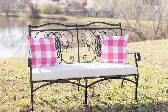 RSH DECOR: Square Throw Pillows Set of 2 | 20” x 20” | All-Weather Spun Fabric | Water and Fade-Resistant | Outdoor Accent Pillows for Patio Furniture | Classic Pink Buffalo