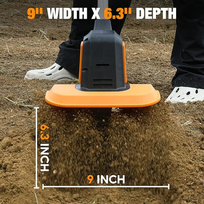 Upgraded Cordless Tiller for Gardening with 8.0Ah (2×4.0Ah Batteries), 48 Steel Tines Battery Rototiller, 9" Width 6.6" Depth Garden Tiller Cultivator for Soil, Tending & Composting (Orange)