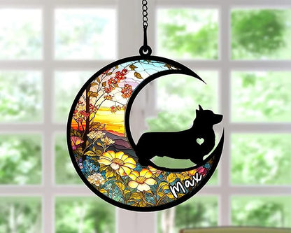 Personalized Dog Memorial, Custom Name Corgi (Black) Dog Christmas Ornament with Name, Custom Breeds, Pet Loss Light Catcher, Gifts for Lovers Loss of Pet Sympathy on Mothers Day Christmas