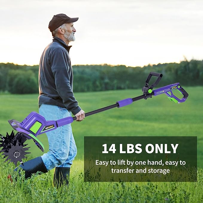 20V Cordless Tiller Cultivator,48 Steel Tines Garden Tiller,8.6 inch Wide Battery Powered Garden Cultivator,(2AH Battery and Charger Included)