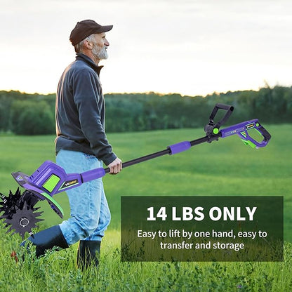 20V Cordless Tiller Cultivator,48 Steel Tines Garden Tiller,8.6 inch Wide Battery Powered Garden Cultivator,(2AH Battery and Charger Included)
