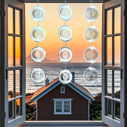 Bird Deterrents for Outside Owl Bird Scare Discs 3D Shiny Helix Wind Spinners, Reflective Bird Reflector & Stainless Steel Outdoor Garden Décor Sculpture Ornaments, Scare Birds Away from Yard Patio