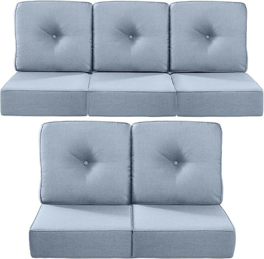 Luxury 22x24/22x25 6-Inch Outdoor Cushions for 5 Peice Patio Furniture Set - Set of 5 Water Repellent Pillow for Wicker Rocking Swivel Chairs Loveseat Couch Sectional Sofa - Baby Blue
