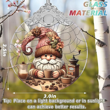 Stained Glass Suncatcher Ornament - Charming Gnome Christmas Decorations - Christmas Ornaments for Tree - Holiday Present Ideas - Gift Exchange