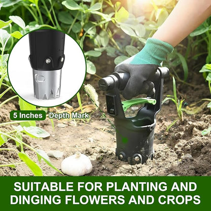 Gardtech Sturdy Bulb Planter, 5 inches Depth Hand Bulb Planting Tool, Heavt Duty Stainless Steel Garden Soil Release Tool & Transplanter for Plants Seeds and Digging Tulips