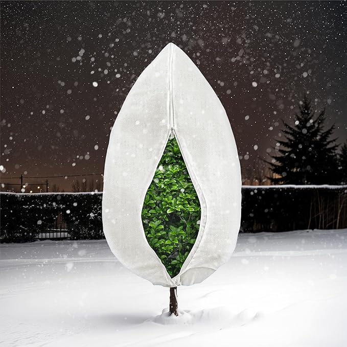 Plant Covers Freeze Protection, 2 Pack 47''×71'' White Frost Cloths Blankets with Zipper Drawstring Shrub Tree Covers for Winter Outdoor Plants Freeze Protection