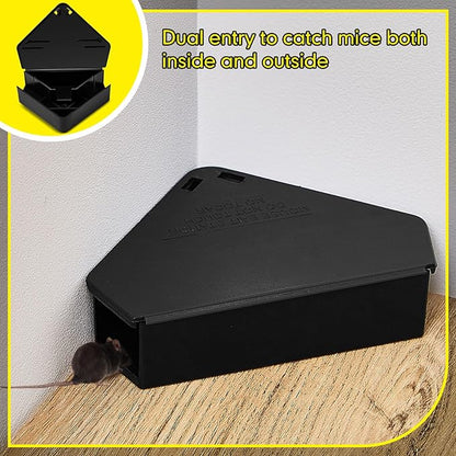 Qualirey 12 Pcs Mice Station with Key Triangle Bait Station Reusable Rodent Trap Bait Box, Keeps Children and Pets Safe Indoor & Outdoor, Bait Not Included, Suitable for Small Mice (Black)