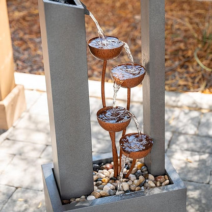 XBrand Metal Sculptural Multi-Tiered Flower Water Fountain, No LED Lights, Gray and Bronze, 38" Tall