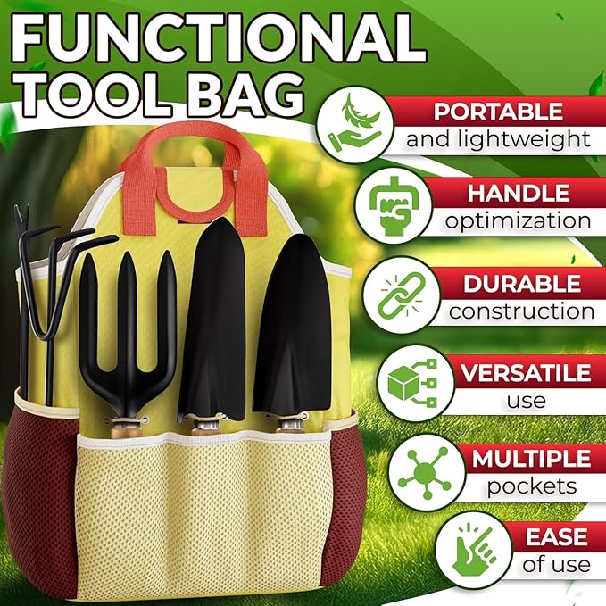 10 Pcs Garden Tool Set for Women – Ergonomic Lightweight Gardening Hand Tools with Convenient Little Bag, Sturdy Metal Garden Tools Set, Easy Handling for Outdoor Plant Care, Gardening Kit for Women