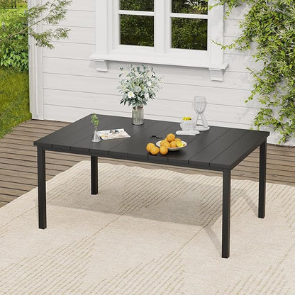 VICLLAX 7 Pieces Outdoor Dining Set, Patio Furniture Set of 6 Patio Swivel Dining Chairs and Rectangular Patio Table, Dark Blue Chairs & Black Tabletop