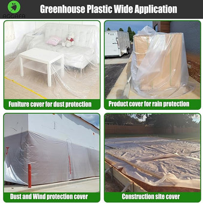 6 mil (8ft x 25ft) 100% Virgin Material. 5Layers Advanced Extrusion Technology for UV Protection, Anti-drip, Anti-Fog, Thermal and Strength. 4Years Lifetime UV Resistant Greenhouse Plastic