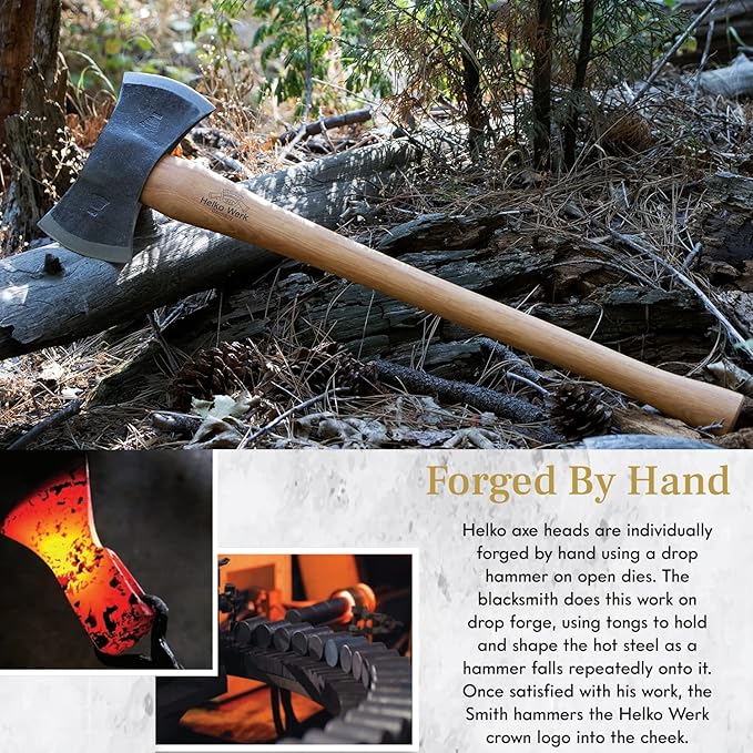 1844 Helko Werk Germany Traditional Hinterland - Made in Germany Double Bit Axe, Felling Axe for Felling Trees and Cutting Wood with Two Blades - Head 3.5 lbs, Handle 30 in. (Hinterland) #13575