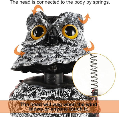 Hausse 2 Pack Fake Owl Decoy Bird Scarecrow Sculpture, 11.2 inch Wagging Head Plastic Owl Scare Birds Away, Owls Statue Nature Enemy Horned Pest Repellent for Outdoor Garden Yard