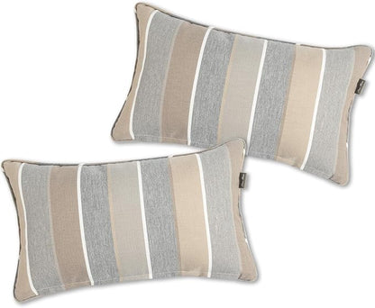 Outdoor Lumbar Pillows Water Resistant 12x20 inch,Decorative Throw Pillow Set of 2 with Insert,Hidden Zipper Headrests for Patio Furniture Sofa Couch Chair(Gray Stripe)