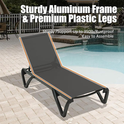 Domi Pool Lounge Chairs Set of 2, Aluminum Patio Chaise Lounge with Wheels, 5 Position Adjustable, All Weather Outdoor Lounge Chairs for Beach, Yard, Balcony, Poolside, Dark Grey