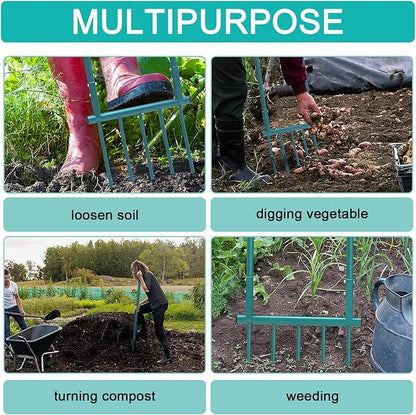 5 Tines 20 in Wide Heavy Duty Pitch Fork for Gardening Spading, Ergonomic Stainless Steel Digging Fork, 55 inch Heigh Handled Broad Fork Garden Tool Claw Weeder Soil Tiller Cultivator Aerate Clay Soil