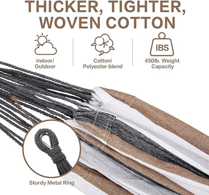 PNAEUT Double Hammocks with Stand for Outside, Portable Space Saving Heavy-Duty Steel Stand for Indoor Outdoor Patio with Carrying Bag, 450 lbs Capacity (Coffee)