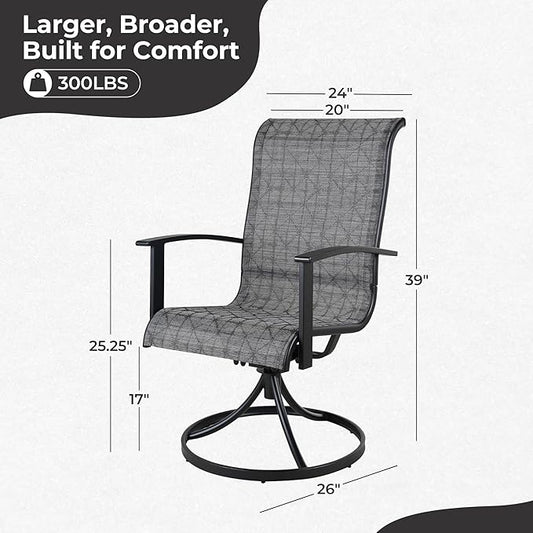 Grand patio Outdoor Swivel Dining Chairs Set of 2, 360 Degree Mesh Sling Rocker Sets for Deck, Garden Backyard, Black & Grey Plaid