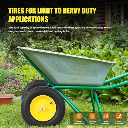 4.80/4.00-8 Tire & Wheel, Set of 2 Heavy Duty Pneumatic Rubber Wheels, 16 in Wheelbarrow Tires with 5/8" Bearings, Compatible with Hand Truck, Wagon, Dolly, Garden Cart, Dump Cart