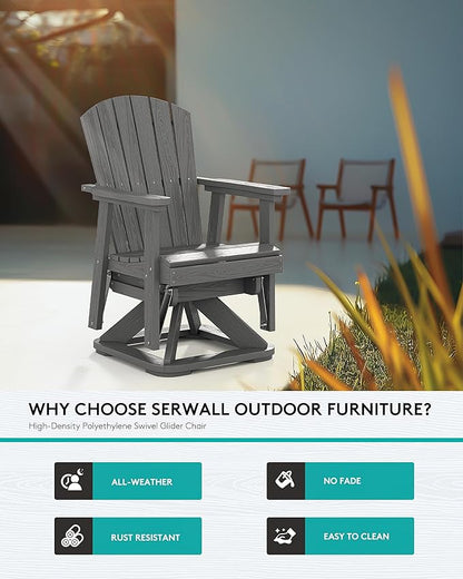 SERWALL Adirondack Swivel Glider Chair, HDPE Swivel Glider Set of 4 for Outdoor, All-Weather Glider Chair for Porch, Balcony, Slate Grey