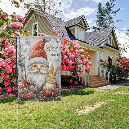 Christmas Gnome Rabbit Garden Flag Vertical Double Sided Outdoor Yard Flags 12.5x18 Inch Burlap Banners Vertical Double Sided for Outdoor Decor Lawn