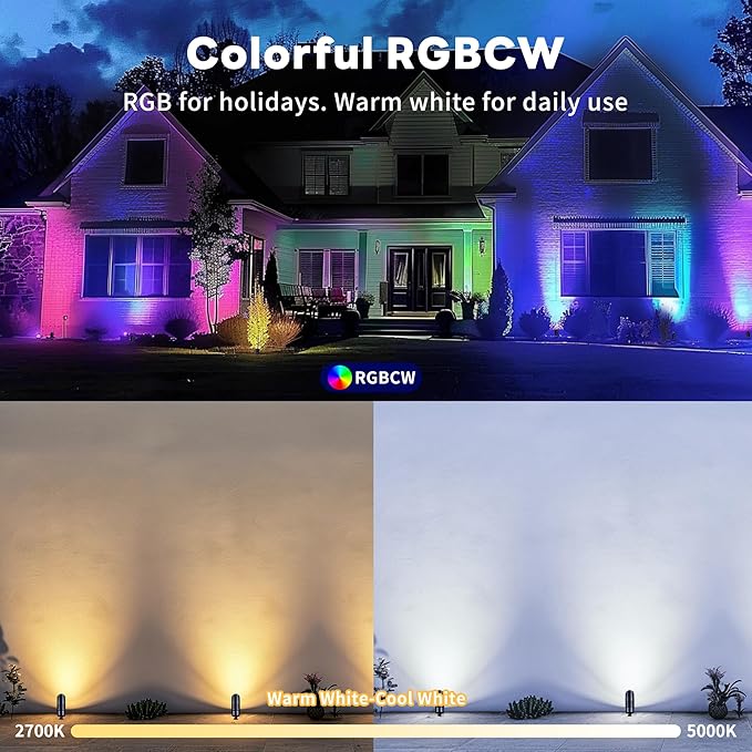 Smart Outdoor Landscape Spotlights Color Change - 12V Multicolored LED Spot Lights Hard-Wired Waterproof, Low Voltage Uplighting Using App, Aluminum Black for Backyard Fence 8 Pack
