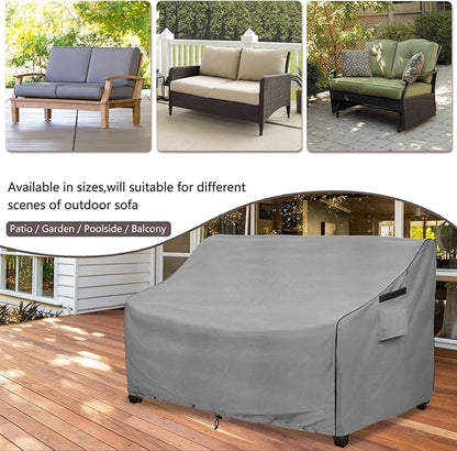 okcool Heavy Duty Patio Sofa Cover, 100% Waterproof 2-Seater Outdoor Sofa Cover Fits up to 58W x 32.5D x 31H Inches, Lawn Patio Furniture Covers,Grey