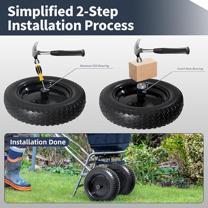 Wheelbarrow Tire 4.80/4.00-8 Flat Free Solid Tire Wheel 14.5 Inch, Replacement Heavy Duty Wheel, with 5.8" and 3.4" Bearings 3" Center Hub, fits Garden Cart, Dolly, Hand Truck, Trailer, Wagon, 1 Pcs