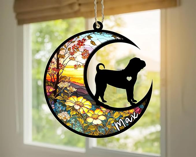 Personalized Dog Memorial, Custom Name Shar Pei Dog Christmas Ornament with Name, Custom Breeds, Pet Loss Light Catcher, Gifts for Lovers Loss of Pet Sympathy on Mothers Day Christmas