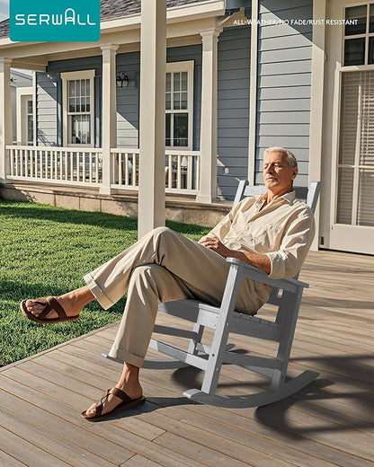 SEWALL HDPE Rocking Chair, Oversized Outdoor Rocking Chair for Adults, Patio Rocker for Porch, Sliver Gray