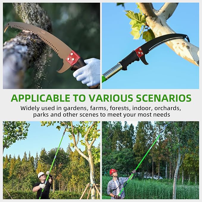 27FT Manual Pole Saw, Tree Branch Trimmer with 8-Section Fiberglass Handle, Sharp Steel Blade and Heavy-Duty Giant Pruning Scissors, Design for High Branch Trimming, Ideal for Palm and Shrub