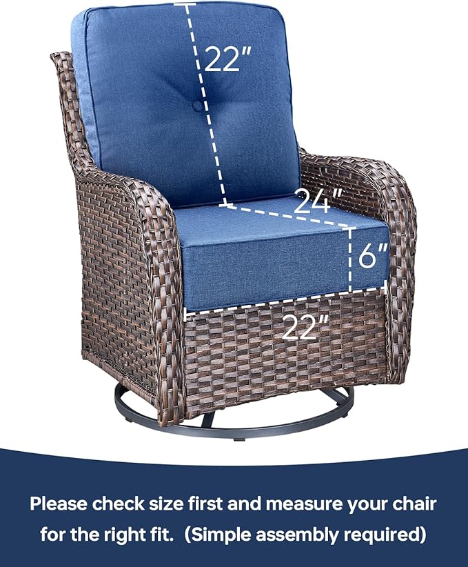 Luxury 22x24/22x25 6-Inch Outdoor Seat Cushions - Set of 2 Water Repellent Patio Chair Comfortable Cushion for Porch Rattan Dining Rocker Glider Loveseat Couch Sectional Sofa - Navy Blue