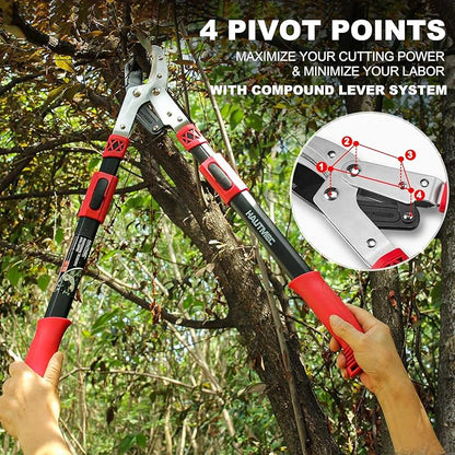 HAUTMEC Anvil Loppers for Tree Trimming Heavy Duty, Extendable 27-37'' Garden Bypass Loppers with Compound Action System, 2" Cutting Capacity, Labor-Saving Tree Trimmer for Yard, Lawn Branch Cutter