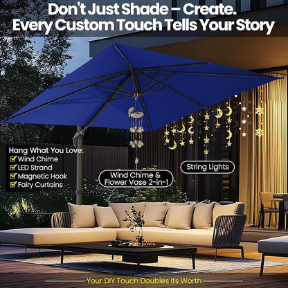 Hotime 10ft Patio Umbrella Outdoor Patio Windproof and Height adjustable, Heavy Duty Aluminum Square Offset Patio Umbrella Cantilever Pool Umbrella with 360°Rotation for Garden Deck Pool, Dark Blue