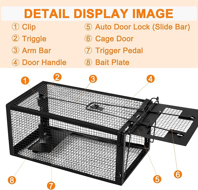 2 Pack Humane Rat Traps - Live Mouse Rat Cage Traps Catch and Release for Indoor Outdoor, Small Animals Traps, Easy to use(12.6''*5.5''*4.7'') Black