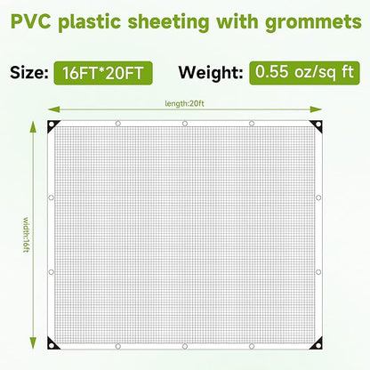 16Ftx20Ft Greenhouse Cover,Clear Plastic Tarps,16Mil Heavy Duty Waterproof tarp with UV Resistance and Grommets,Greenhouse Plastic for Gardening,Farming,Nursery,Garden