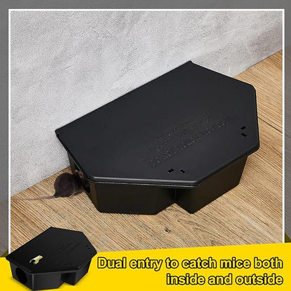Qualirey 4 Pcs Rat Bait Station with Keys 13.58 x 8.98 x 3.35 Inch Rodent Station Rat Traps, Keeps Children and Pets Safe Indoor and Outdoor, Bait Not Included (Black)