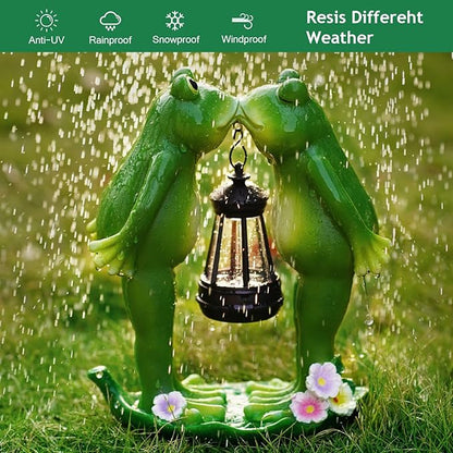 Solar Frogs Statue for Garden Decor Solar Lantern LED Outdoor Decoration Figurines for Porch Patio,Yard,Lawn - Frog Gifts for Women Mom Grandma Wife (Kiss Frog)