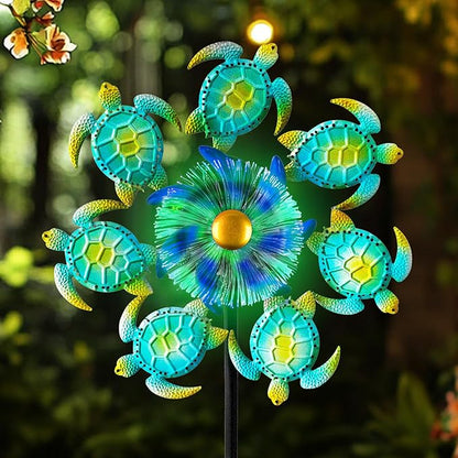 Sea Turtle Outdoor Solar Wind Spinners for Yard - 51" Metal Wind Sculptures Garden Stake with Color Changing LED Lights 360° Windmill Kinetic Spinner for Lawn Patio Decor
