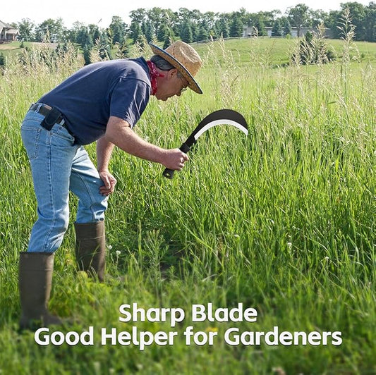 Weeding Sickle Machete Knife Brush Clearing Hand Sickle Garden Tool with Carbon Steel Thick Blade Gardening Machete for Yard Work