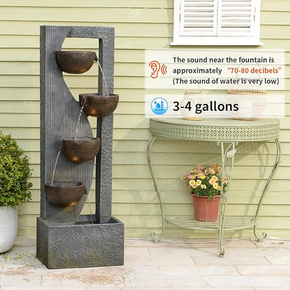 Outdoor Waterfall Fountain 5 Tier Tall Design 49.2 Inch Water Fountain with LED Lights and Pump Decorative Water Feature for Garden Patio Backyard