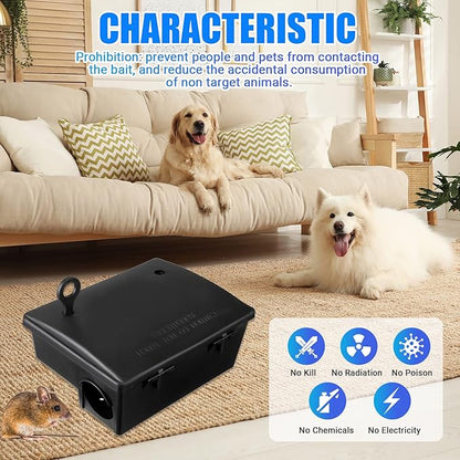Qualirey 2 Pack Rat Bait Stations Large Rodent with Key Reusable Mouse Stations Mice Blocks Heavy Duty Boxes for Outdoor Rodents Mice Blocks, Bait Not Included, Black (9.8 x 7.5 x 3.9 Inches)