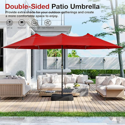Joyside 15FT Large Patio Umbrella with Base Included, Outdoor Double Sided Umbrella, Rectangle Umbrella with Crank Handle, 12 Sturdy Ribs for Deck, Porch and Pool