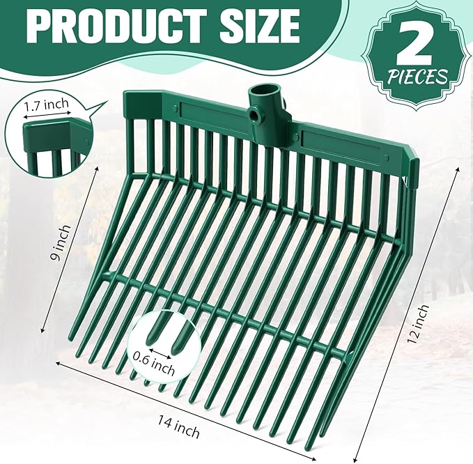 Lasnten Manure Fork Replacement Head, 18 Tines Pitchfork Head with Screws and Nuts, Horse Manure Rake for Picking up Grass and Hay(Army Green,2 Pcs)